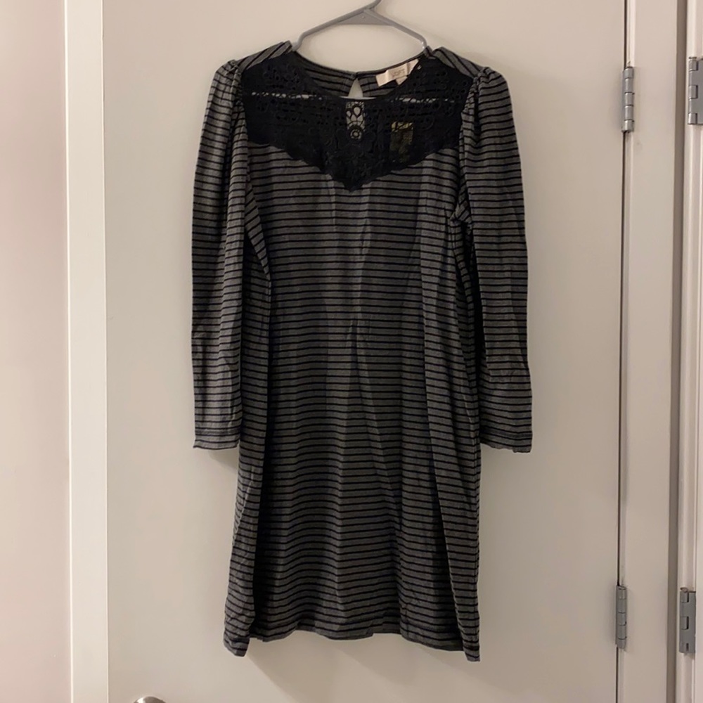 NWT LOFT Black/grey striped dress with lace detail